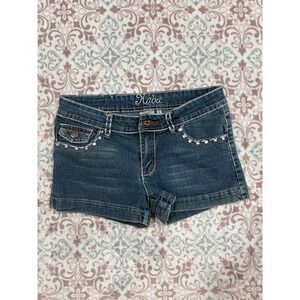 Kaba Jeans Womens Sz 3 Blue Denim Shorts Y2K Rhinestone Contrast Stitch Low Rise